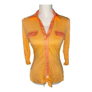 NEW Candie’s Women’s Small Cantaloupe 3/4 Sleeve Stretchy Front Tie Button Top‎